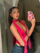 Weird Puss Scarf Tank Tops Women Backless Irregular Summer Trend Hottie Hipster Trend Sexy Wild Classic Streetwear Basic Vest