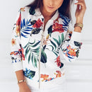 Women's Coat Flower Leaves Print Sports Women Long Sleeve Baseball Jacket Zip Coat Baseball Uniform Autumn Women Coats