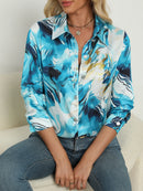 Women's Elegant Marble Print Long Sleeve Work Shirt Spring & Summer Long Sleeve Tops