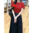 Vintage High-Waisted Wide-Leg Jeans Skirt American Style For Women Summer New Loose-Fit Slimming Versatile Straight-Leg Trousers