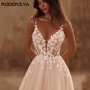 RODDRSYA Spaghetti Straps Glitter Wedding Dress Women V-Neck Applique Backless Boho Vestidos De Novia Sweep Train Customized