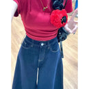 Vintage High-Waisted Wide-Leg Jeans Skirt American Style For Women Summer New Loose-Fit Slimming Versatile Straight-Leg Trousers