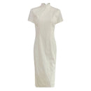 High-end Short Sleeved Cheongsam Dress Elegant Fashion Summer New Exquisite Jacquard White Temperament Celebrity Stand Collar