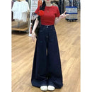 Vintage High-Waisted Wide-Leg Jeans Skirt American Style For Women Summer New Loose-Fit Slimming Versatile Straight-Leg Trousers