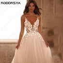 RODDRSYA Spaghetti Straps Glitter Wedding Dress Women V-Neck Applique Backless Boho Vestidos De Novia Sweep Train Customized