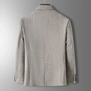 Spring Autumn Men's Blazer Thin Section Slim Fit Plaid Jacquard Casual Suit Jacket Gray Blue Beige Coat Costume Homme