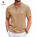 New High-end Embroidered Cotton and Linen Striped Henry Shirt for Men's Summer Casual Fashion Comfortable Breathable T-shirt Top