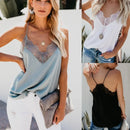 Women Tops Elegant Tank Top Tube Top Silk Satin Camisole Plain Strappy Vest Tops Sleeveless Blouse French Tuning Delicate Lace