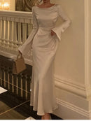 New Autumn Elegant Solid Dress Women Flare Sleeve Slim Mermaid Spring New French Vintage Wedding Party 2024