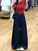 Vintage High-Waisted Wide-Leg Jeans Skirt American Style For Women Summer New Loose-Fit Slimming Versatile Straight-Leg Trousers