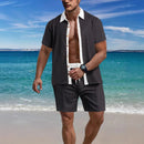2025 summer men's beach light casual fashion city everything lapel button color shirt short-sleeved shorts set
