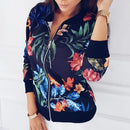 Women's Coat Flower Leaves Print Sports Women Long Sleeve Baseball Jacket Zip Coat Baseball Uniform Autumn Women Coats