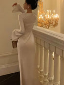 New Autumn Elegant Solid Dress Women Flare Sleeve Slim Mermaid Spring New French Vintage Wedding Party 2024