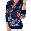Women's Coat Flower Leaves Print Sports Women Long Sleeve Baseball Jacket Zip Coat Baseball Uniform Autumn Women Coats