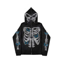 Fashion Mens Streetwear Hot Drilling Cross Hoodies Vintage Oodie Black Skeleton Hoodie Oversized Full Zip Hooded Sweatshirt