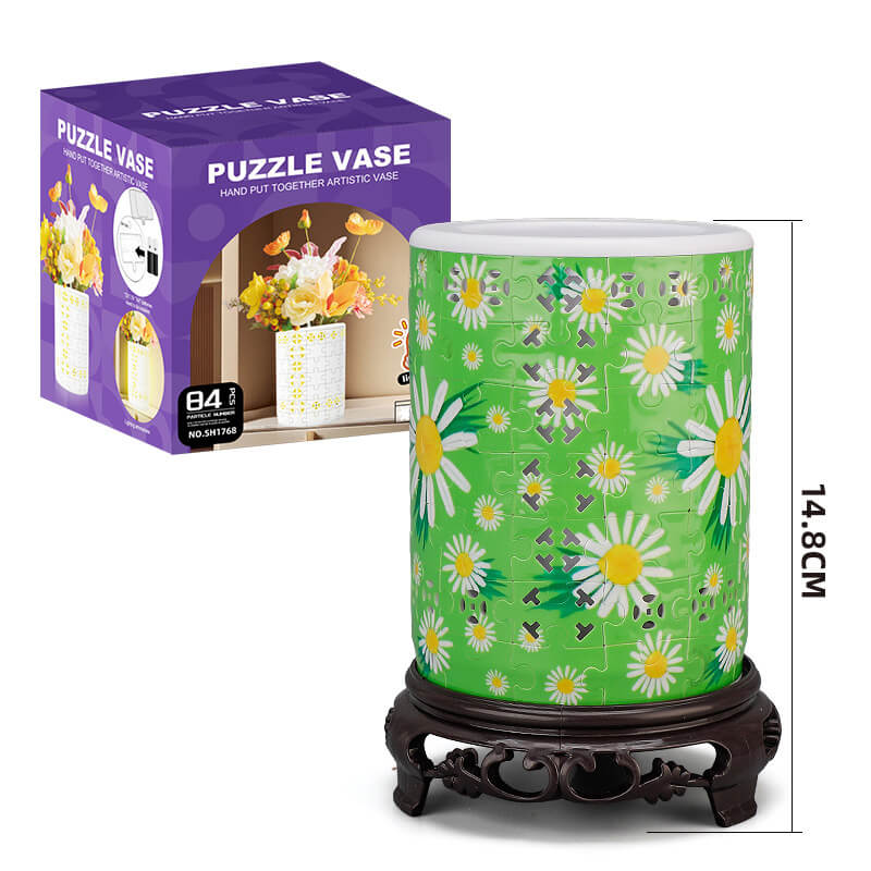 3D Puzzle Jar with Wooden Lid – 96 Pieces Pen & Utensil Holder