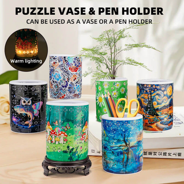 3D Puzzle Jar with Wooden Lid – 96 Pieces Pen & Utensil Holder