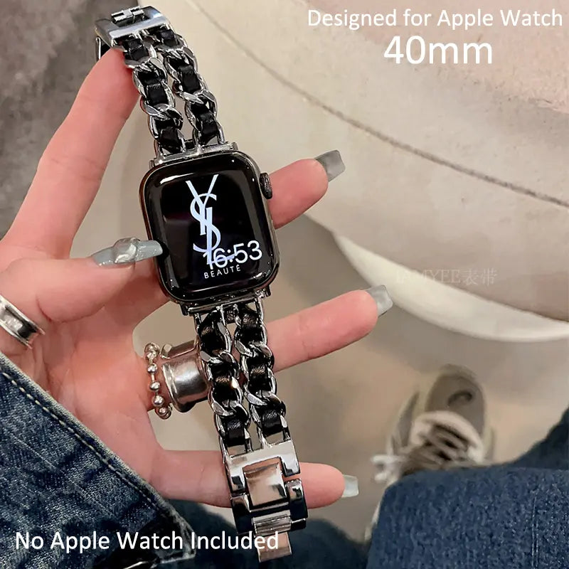 حزام ساعة Apple Watch الفاخر والأنيق ذو السلسلة المزدوجة 