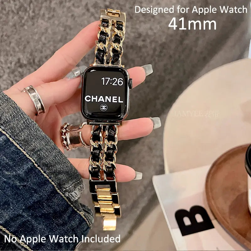 حزام ساعة Apple Watch الفاخر والأنيق ذو السلسلة المزدوجة 