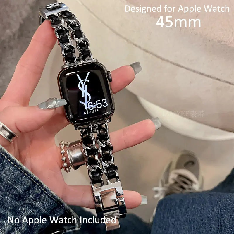 حزام ساعة Apple Watch الفاخر والأنيق ذو السلسلة المزدوجة 