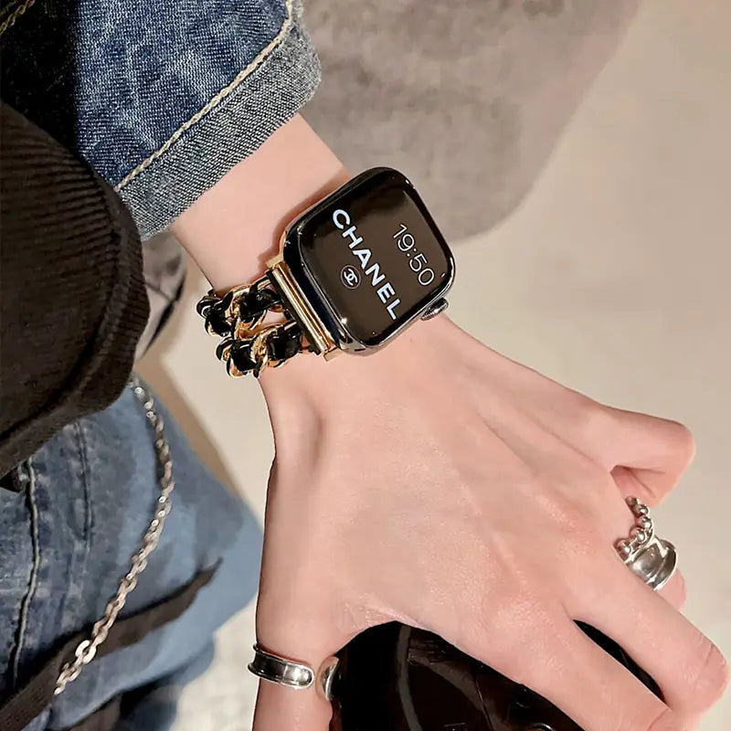 حزام ساعة Apple Watch الفاخر والأنيق ذو السلسلة المزدوجة 