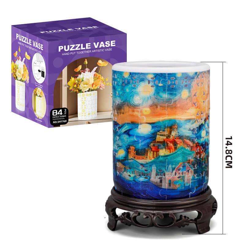 3D Puzzle Jar with Wooden Lid – 96 Pieces Pen & Utensil Holder