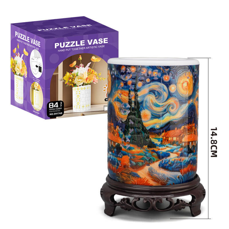 3D Puzzle Jar with Wooden Lid – 96 Pieces Pen & Utensil Holder
