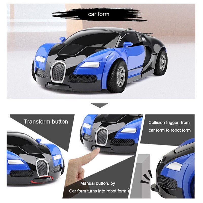 Deformation Vehicle Collision Impact One-Button Inertial Bugatti Veyron Toy Car Transformers Robot Kid Child Gift Time Limited