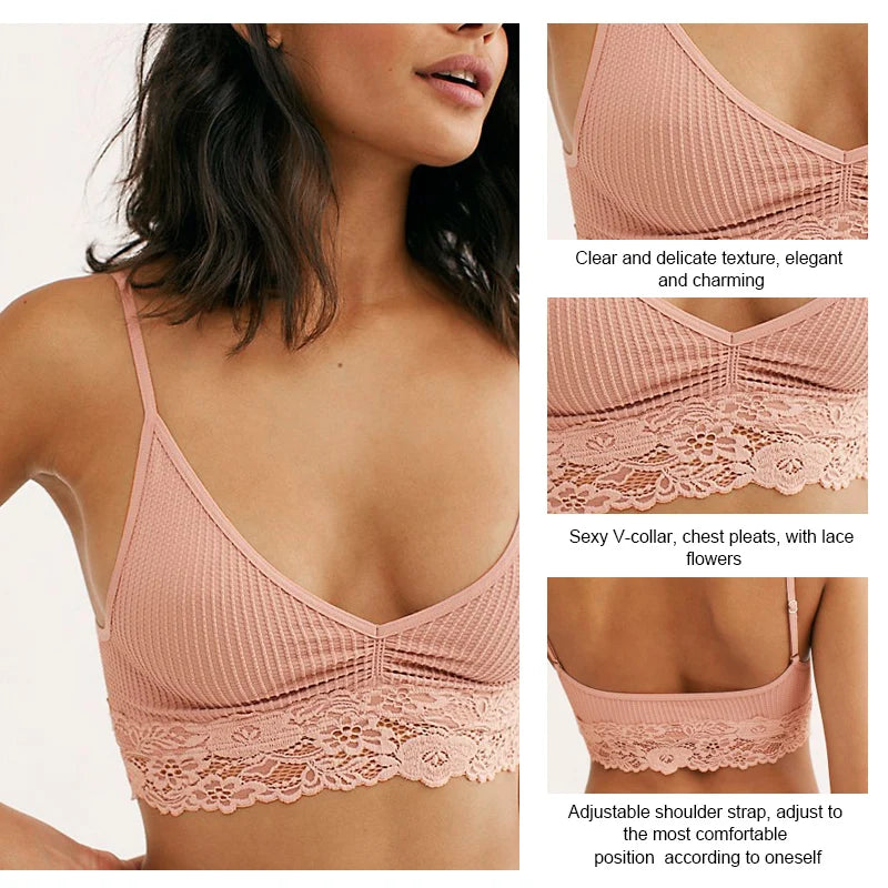 New Women Homewear Thin Bra Seamless Wire Free Ladies Lace Bralette Backless Cotton Sleep Women's Underwear Lace Lingerie