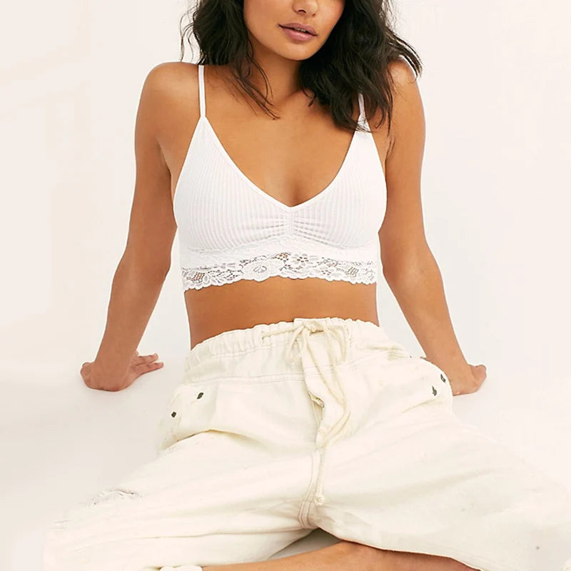 New Women Homewear Thin Bra Seamless Wire Free Ladies Lace Bralette Backless Cotton Sleep Women's Underwear Lace Lingerie