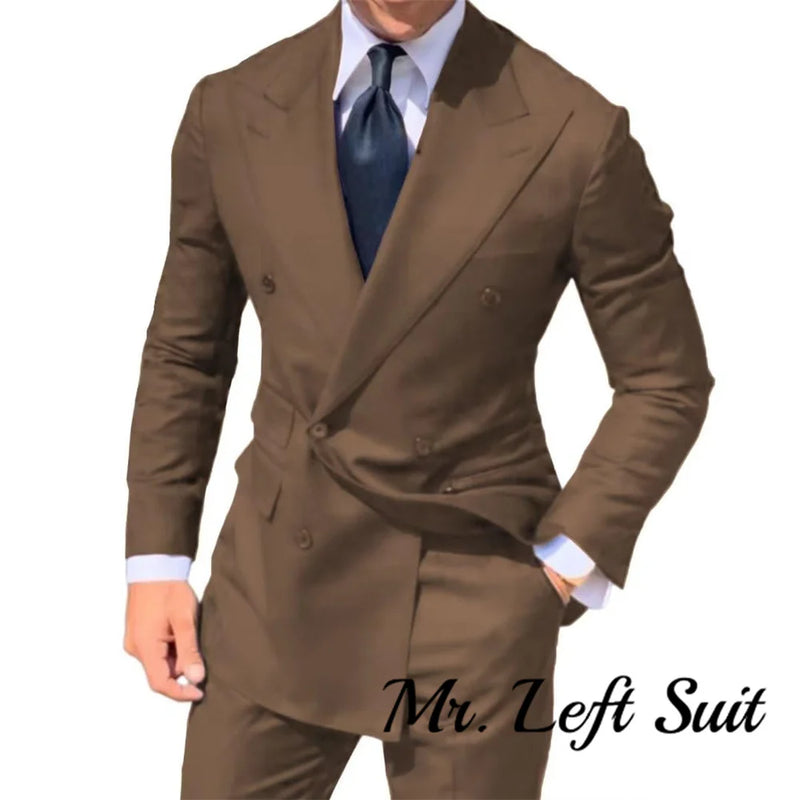 Double Breasted Men's Suit Wide Peak Lapel Wedding Grooms Tuxedos 2 Pieces Business Men Suits