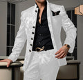 Patterned Black Men's Suit 2-piece Jacket Pants Wedding Groom Tuxedo Stand Collar Blazer Classic Jacquard Outfit