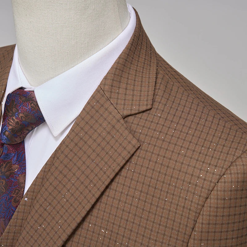 Asian Size Slim Men's Suit Two Piece, Asian Size Jacket and Trousers, Black, Pink, Coffee Colors Available, Blazer with Pants