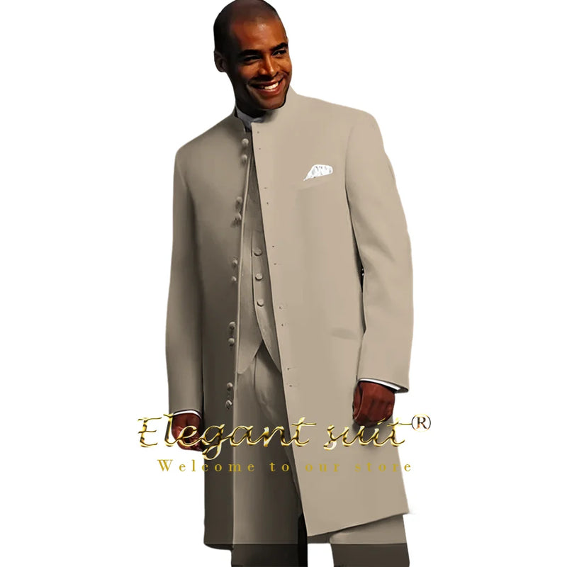 Customized men's wedding party formal occasion dress suit (jacket + vest + trousers) men's long jacket and trousers 3-piece set