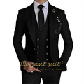 Men's Khaki Formal 3 Piece Groomsmen Wedding Elegant Tuxedo Suit with Fitted Lapel (blazer + vest + pants)