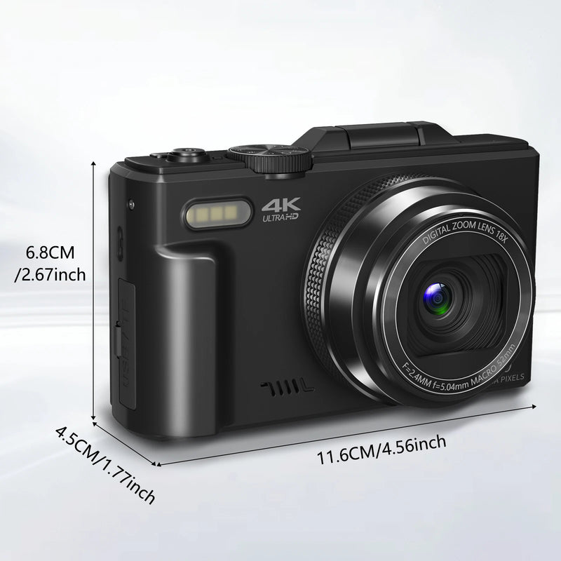 4K compact digital photography camera, 18x digital zoom, vintage vlog video recorder for YouTube, 180° flip screen, WiFi webcam