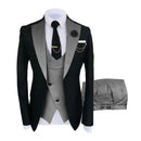 Men Suits 3 Pieces Tailored Best Man Groom Wedding Tuxedo Slim Fit Jacquard Two-color Blazer Jacket  Vest Pants Tuxedo Clothing