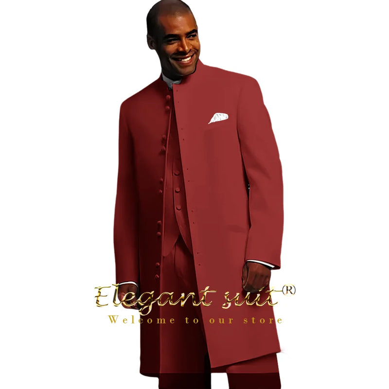 Customized men's wedding party formal occasion dress suit (jacket + vest + trousers) men's long jacket and trousers 3-piece set