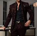 Patterned Black Men's Suit 2-piece Jacket Pants Wedding Groom Tuxedo Stand Collar Blazer Classic Jacquard Outfit