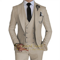Men's Khaki Formal 3 Piece Groomsmen Wedding Elegant Tuxedo Suit with Fitted Lapel (blazer + vest + pants)