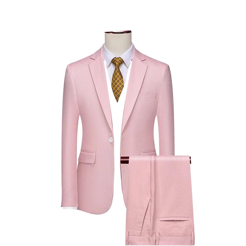 Asian Size Slim Men's Suit Two Piece, Asian Size Jacket and Trousers, Black, Pink, Coffee Colors Available, Blazer with Pants