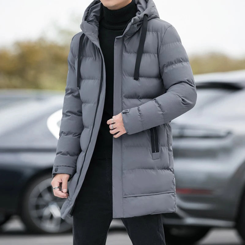 New Male Winter Warm Long Outwear Hooded Thicken Mid-length Hooded For Men Warm Coat Winter Puffer Jacket Fashion Parka Overcoat