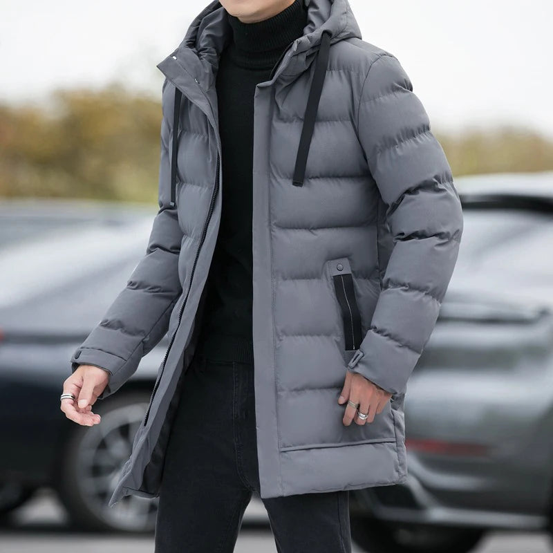 New Male Winter Warm Long Outwear Hooded Thicken Mid-length Hooded For Men Warm Coat Winter Puffer Jacket Fashion Parka Overcoat