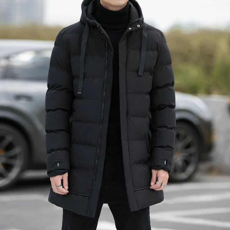 New Male Winter Warm Long Outwear Hooded Thicken Mid-length Hooded For Men Warm Coat Winter Puffer Jacket Fashion Parka Overcoat