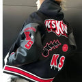 European and American Fashion Letter Embroidered Jackets Unisex Couple Contrasting Color Y2K Hip Hop Loose Leather Jackets Men
