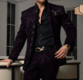 Patterned Black Men's Suit 2-piece Jacket Pants Wedding Groom Tuxedo Stand Collar Blazer Classic Jacquard Outfit