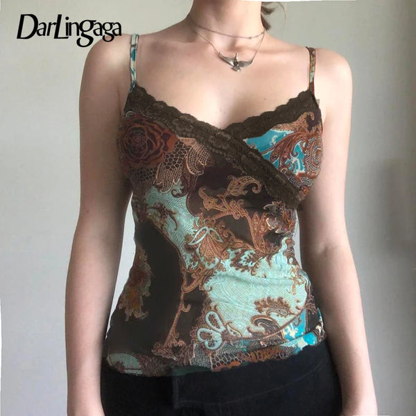 قميص نسائي صيفي أنيق من Darlingaga بطباعة زهور عتيقة وفتحة رقبة على شكل حرف V من Fairycore Clothes بتصميم أنيق وضيق من الأمام 