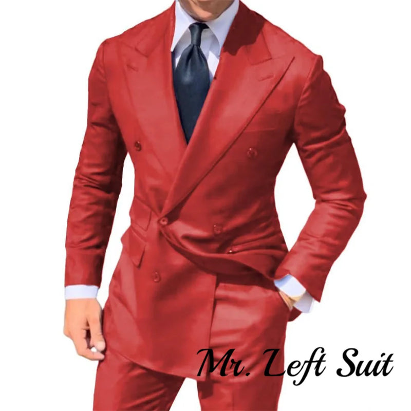 Double Breasted Men's Suit Wide Peak Lapel Wedding Grooms Tuxedos 2 Pieces Business Men Suits