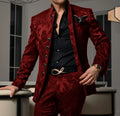 Patterned Black Men's Suit 2-piece Jacket Pants Wedding Groom Tuxedo Stand Collar Blazer Classic Jacquard Outfit