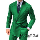 Double Breasted Men's Suit Wide Peak Lapel Wedding Grooms Tuxedos 2 Pieces Business Men Suits